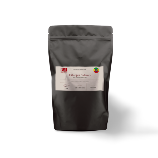 Ethiopia Sidamo in a black coffee pouch