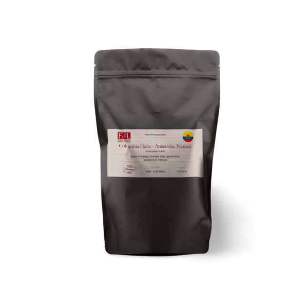 Colombia Huila Anaerobic Natural in a black coffee pouch